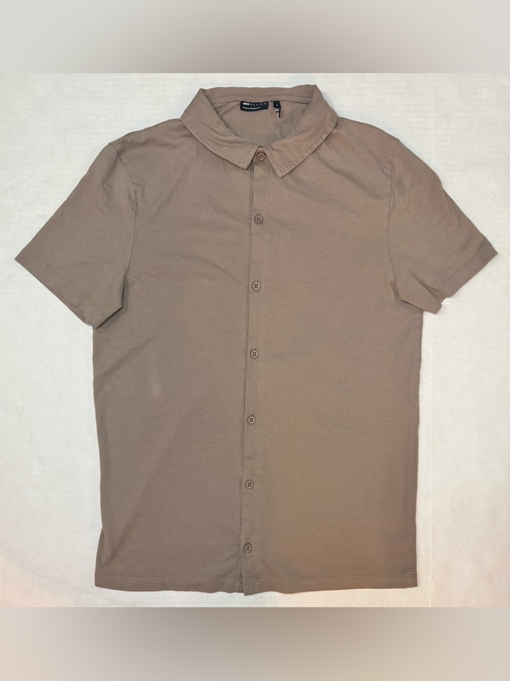 ASOS DESIGN Button Through Jersey Shirt Short Sleeve Tan Size M